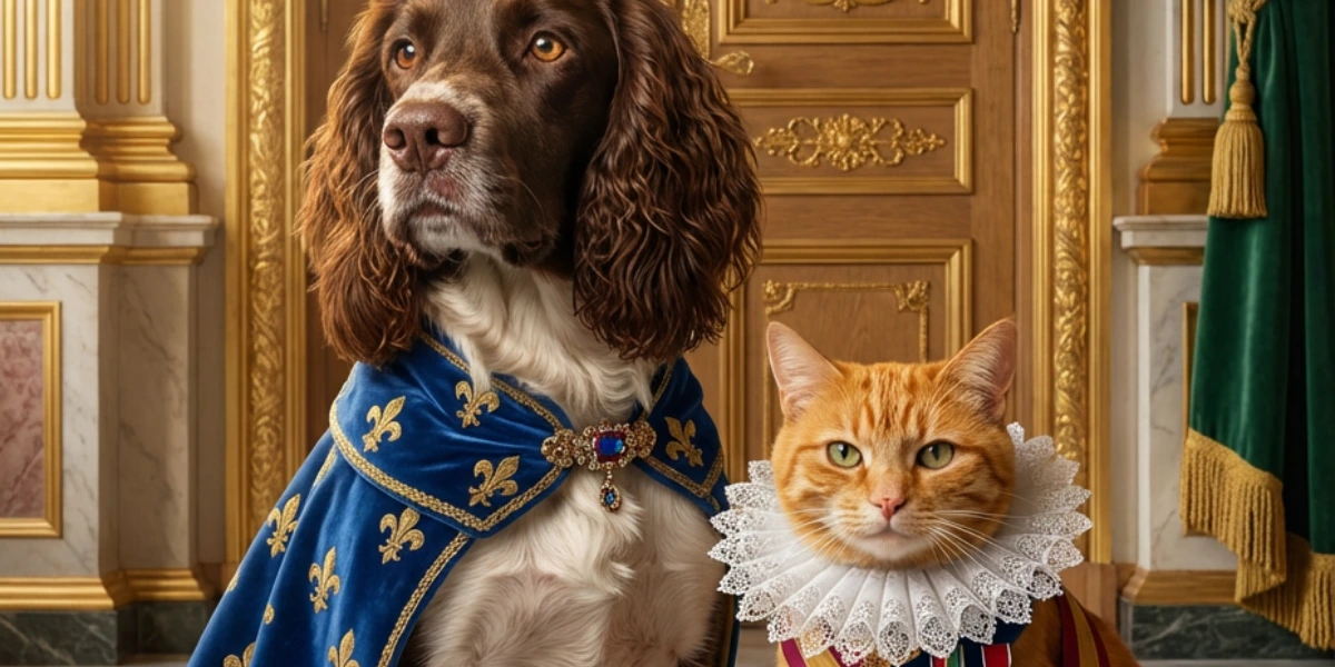 Dog and cat portrait together