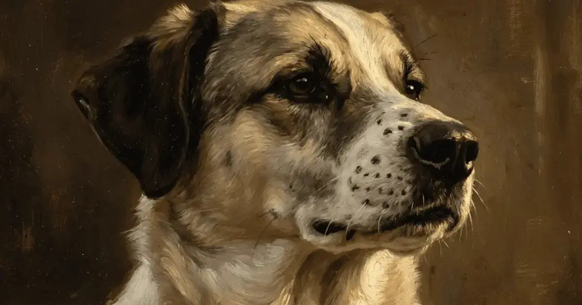 Classical painting style portrait of a dog
